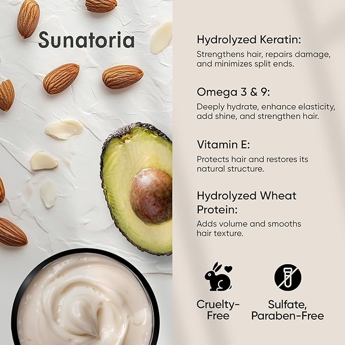 SUNATORIA Keratin Hair Mask - Deep Conditioner for Dry Damaged Hair - Hydrates, Repairs, Nourishes - Keratin Hair Treatment - Deep Conditioning Hair Mask - Keratina Mascarilla Para el Cabello