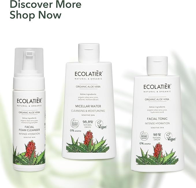 Organic Aloe Vera Facial Toner - 98% Natural Ingredients - Intense Hydration, Hyaluronic Acid, 98% Natural, Vegan - Deep Moisture, Refreshes, and Revitalizes The Skin - 8.5 Fl Oz / 250ml