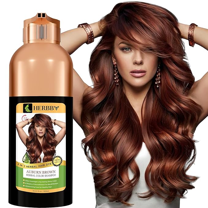Hair Color Shampoo for Gray Hair Coverage&Color Transform with 9 Herbal Extracts –Long Lasting(6-8 Weeks),Shiny,Evenly Colored,Instant Hair Dye Shampoo&Conditioner,500 Ml (AUBURN BROWN COLOR)