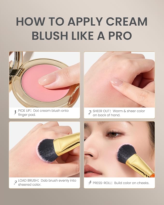 Desert Oak Series Angled Dome Cream Blush Brush - Medium Nylon Bristles for Flawless Cream/Liquid Blush Application, Seamless Stippling & Blending, Bubinga Handle & Brass Ferrule (CM 183)