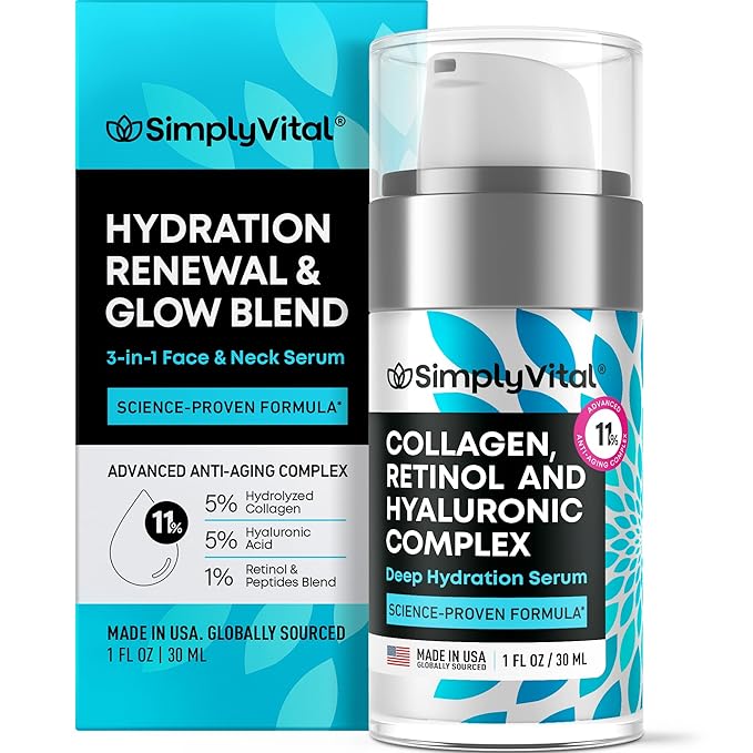 SimplyVital Moisturizer for Neck & Décolleté – With Collagen, Retinol, Peptides & Hyaluronic Acid – Anti-Aging Hydration – Made in USA – 1 fl.oz