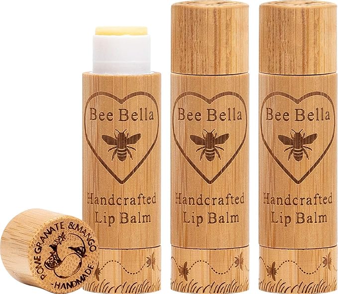 Bee Bella Lip Balm, Pomegranate Mango, 3 Pack - Moisturizing Lip Care, 100% Natural, Original Organic Beeswax with Vitamin E, Handmade in USA