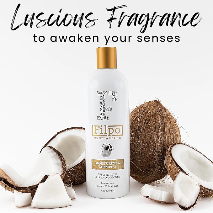 FILPO Coconut Milk Moisturizing Shampoo - Sulfate Free with Coconut Oil and Argan Oil, Clarifying for Natural and Curly Hair Care