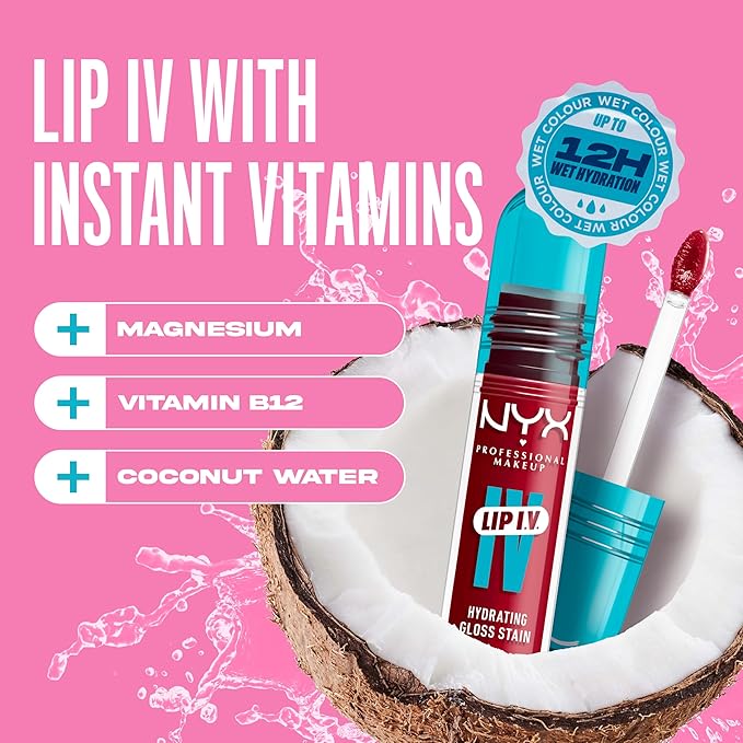 NYX PROFESSIONAL MAKEUP Lip IV Hydrating Glossy Lip Stain with 12HR Hydration - Red-y Set Wet (Red)