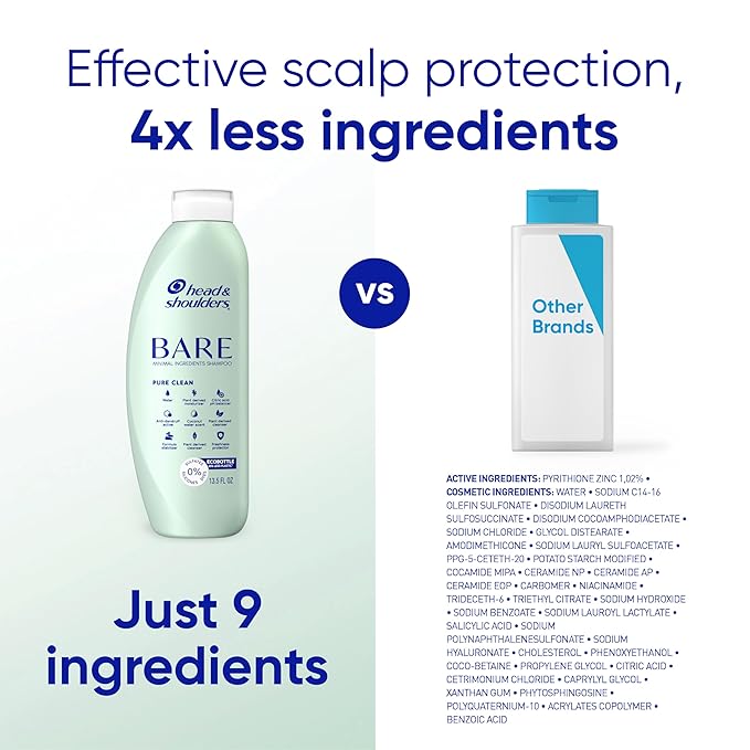 Head & Shoulders BARE Dandruff Shampoo Twin Pack, Soothing Hydration, Sulfate-Free, Silicone-Free, Dye-Free, Eco-Friendly Bottles, Safe for All Hair Types, 13.5 Fl Oz Each (Set of 2)