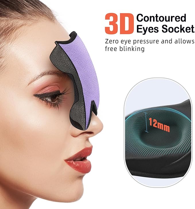 LitBear Sleep Mask for Side Sleeper Women Men, Eye Mask for Sleeping Light Blocking, 3D Contoured Cup Sleeping Mask, Soft Breathable Sleep Eye Mask with Adjustable Strap for Flight, Light Purple