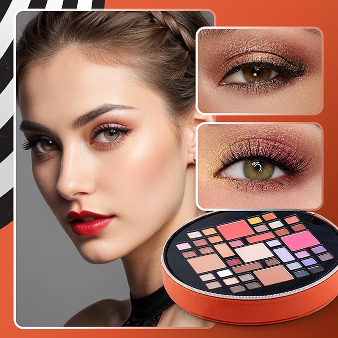 Color Nymph All In One Makeup Kit For Teens With Portable Cosmetics Bag, Multiple Makeups For Begginers As Christmas,New Year,Birthday Gift Included 38-Colors Eyeshadows Lipglosses Brushes(Orange)