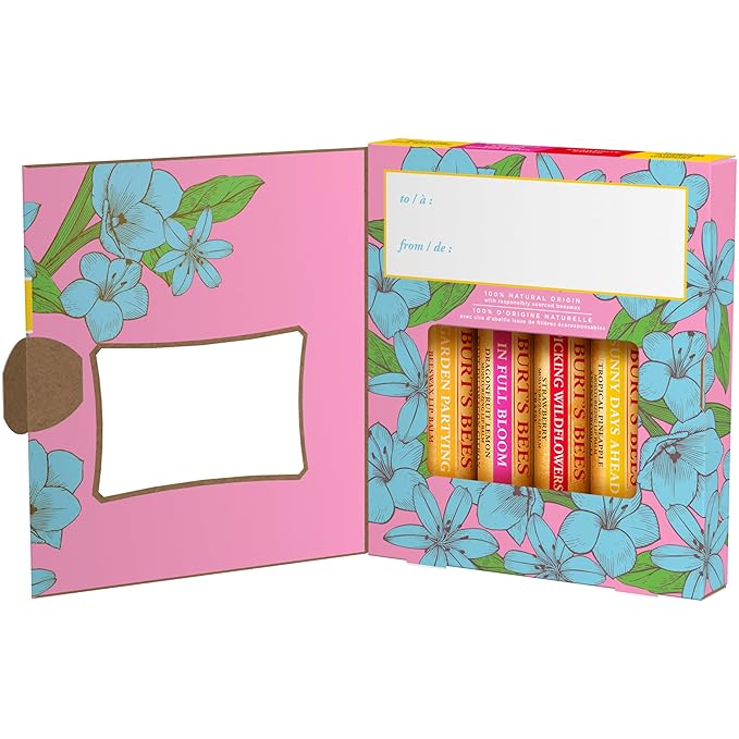 Burt's Bees Gifts Ideas - In Full Bloom Lip Balm Set, Original Beeswax, Dragonfruit Lemon, Tropical Pineapple & Strawberry, Natural Origin Lip Treatment, 4 Tubes, 0.15 oz.