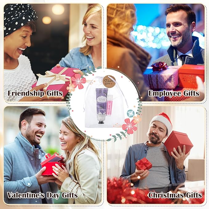 48 Set Thank You Gifts for Employee Hand Cream and Lip Balm Bulk Set with Organza Bag Thank You Card Hand Lotion Appreciation Gift Set for Women Men Coworkers Volunteer