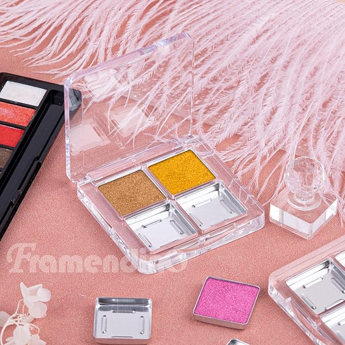 Framendino, 4 Sets Acrylic Empty Eye Shadow Pallet 4 Grids Eye Shadow Storage Case with Acrylic Seal for DIY Craft