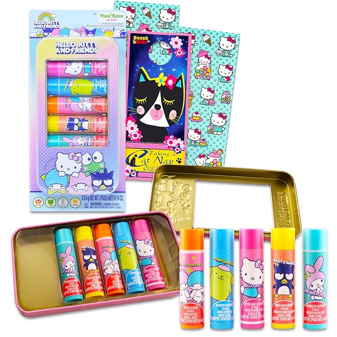 Hello Kitty and Friends Lip Balm Tube Bundle for Kids – 5 Pack of Hello Kitty and Friends Lip Balm in Assorted Flavors with Hello Kitty Stickers and More | Hello Kitty and Friends Party Favors