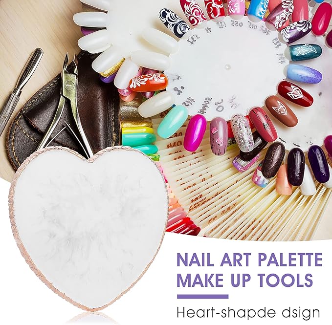 Resin Nail Art Palette Gold Edge Nail Holder Heart Shaped Color Makeup Foundation Mixing Tools Display Board Gel Nail Art Color Mixing Palette Painting Tray Manicure Tool