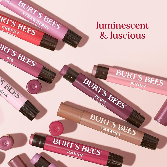 Burt's Bees Shimmer Lip Tint Set, Tinted Lip Balm Stick, Moisturizing for All Day Hydration with Natural Origin Glowy Pigmented Finish & Buildable Color, Rhubarb (4-Pack)