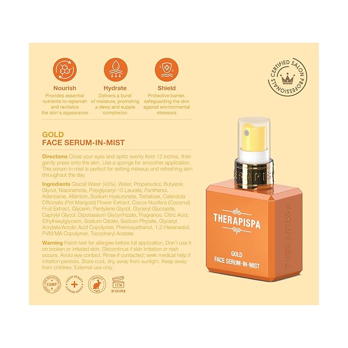 Face Serum-In-Mist – Hydrating Face Mist & Spray Serum with Niacinamide, Panthenol & Hyaluronic Acid for Firming, Radiant Glow & Youthful Skin (Gold, 2.0 fl oz)