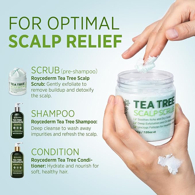 Roycederm Tea Tree Antifungal Shampoo: Folliculitis Shampoo for Dry Scalp, Dandruff, and Itchy Scalp - Medicated Clarifying shampoo with Tea Tree Oil, Paraben & Sulfate Free