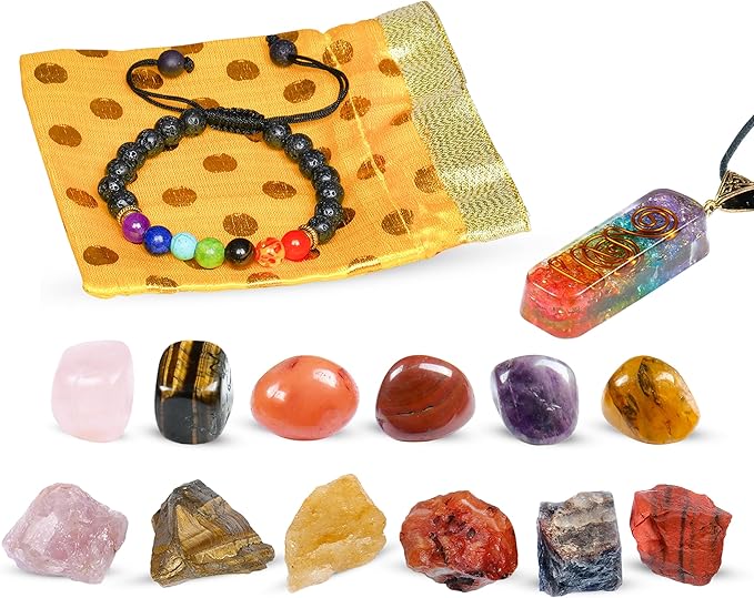 NARIBABU Leo Crystal Gift - Zodiac Crystals - Healing Crystal Pendant & Bracelet - Leo Horoscope Gifts - Zodiac Crystals for Beginners - Good Luck Birthstones Crystal Kit