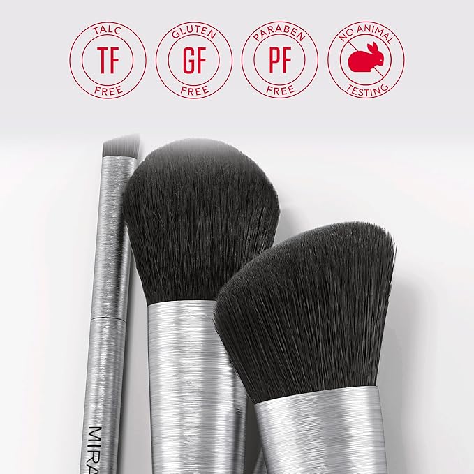 Mirabella Perfecting & Sculpting Duo Foundation Brush, Professional Makeup Brush Collection, Cruelty-Free Synthetic Bristle Brush, Hand-Sculpted Brushed Aluminum Handle Blending Brush for Makeup