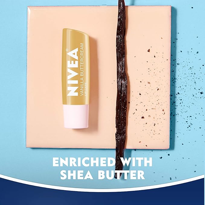 NIVEA Vanilla Buttercream Lip Care - All Day Moisturizing Lip Balm for Soft Lips - Pack of 4