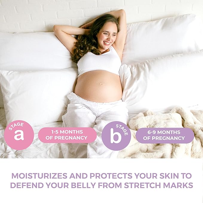 Leska Pregnancy Stages A & B Set | Belly Lotion, Belly Oil, Stretch Mark Defense Cream & Belly Butter | Pregnant Mom Months 1-9 | Part of Complete 3-Part Pregnancy Skincare System (Set of 4, 4-4.93oz)