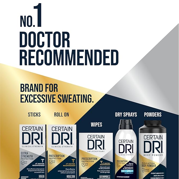 Certain Dri Extra-Strength Clinical Solid Antiperspirant - 72-Hour Sweat & Odor Protection for Hyperhidrosis - Maximum-Strength - Powder Fresh Scent - 1.7 oz