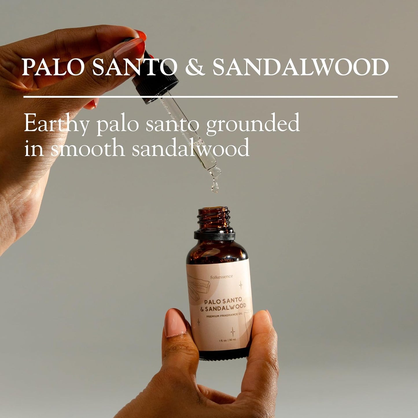Folkulture Premium Essential Oil Blends for Diffuser for Home | 1.01 Fl Oz Sandalwood Essential Oils for Aromatherapy | Palo Santo Fragrance Oils for Soap & Candle Making Scents or Massage