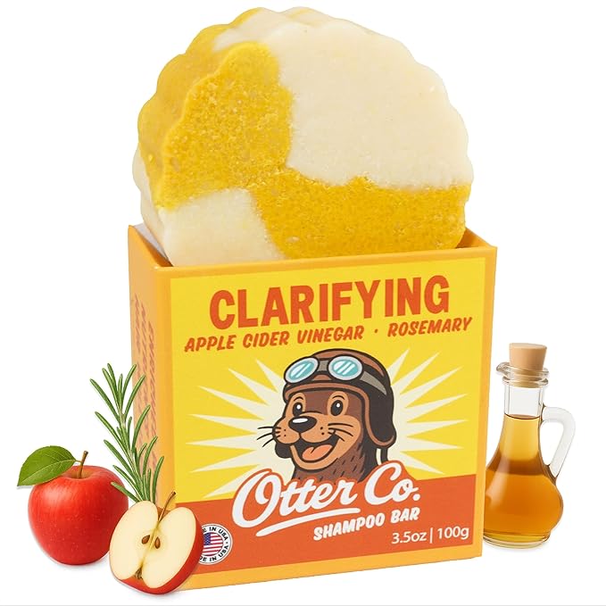 Otter co. Clarifying Apple Cider Vinegar Shampoo Bar for Build Up – Argan oil, Rosemary, Nettle, Jojoba oil – Vegan, Sulfate Free & Non Toxic – Women and Mens Shampoo, All Hair Types, Made in USA