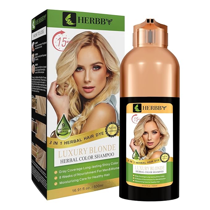 Hair Color Shampoo for Gray Hair Coverage&Color Transform with 9 Herbal Extracts –Long Lasting(6-8 Weeks),Shiny,Evenly Colored,Instant Hair Dye Shampoo&Conditioner,500 Ml (LUXURY BLONDE COLOR)