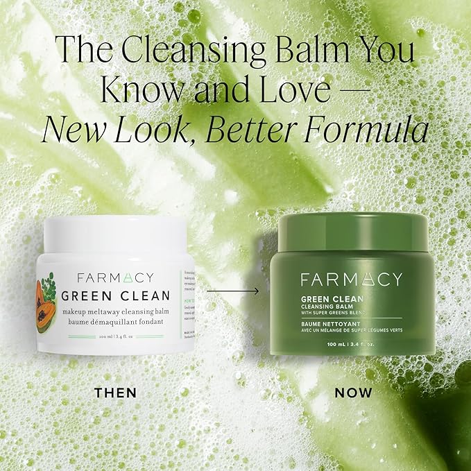 Farmacy Makeup Remover Cleansing Balm - Green Clean Waterproof Makeup Remover + Oil Based Cleanser - Newly Formulated Double Cleanser with Plant Based Waxes + Upcycled Moringa (100ml)