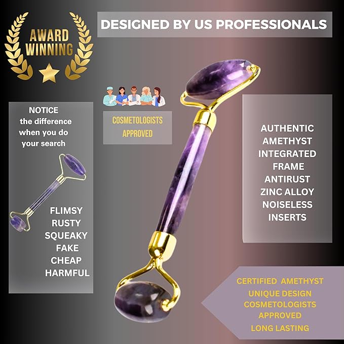 100% Authentic Amethyst Mother's day Gift Set Amethyst Eye Mask Amethyst Jade Roller & Gua Sha Set Facial Mask Instant Puffiness promote relaxation and relief stress.