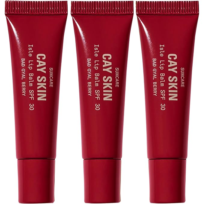 Cay Skin Isle Lip Balm SPF 30 – High Shine, Hydrating + Sheer Lip Gloss in Vanilla Brown Sugar Flavor – Formulated with Natural Ingredients for All Skin Tones – 3-Pack, Bad Gyal Berry