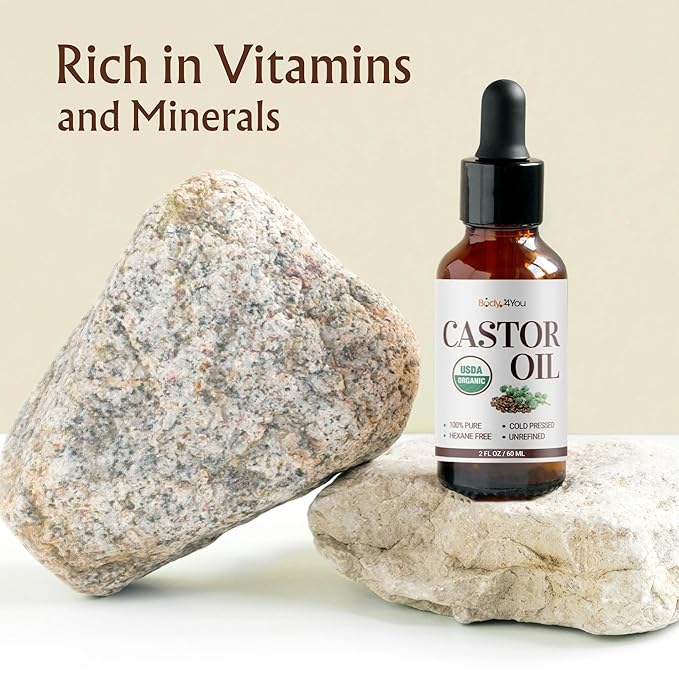 BodyJ4You Castor Oil Eyelashes Eyebrows - 100% Pure Natural USDA Organic Cold Pressed - Hydrating Skin Hair Growth Oil Lashes Scalp - Non-GMO Hexane Free Carrier Unrefined (2 Fl Oz (60 ml) - KIT)