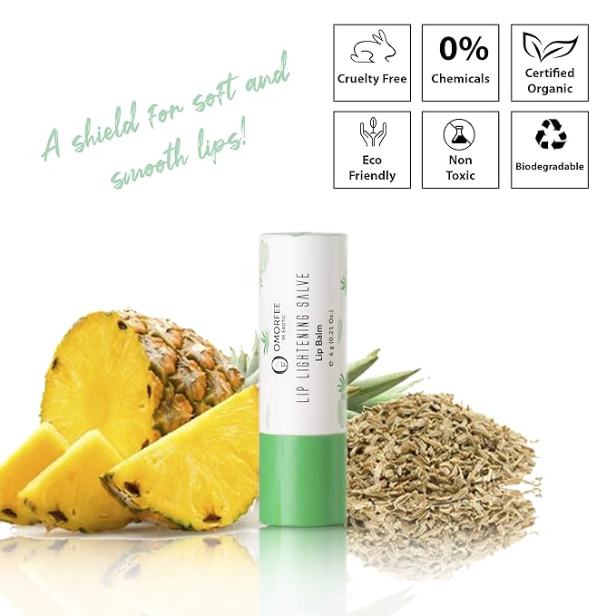 Omorfee 100% Organic Lip Lightening Stick for Dark Lips, Lip Whitening Lipstick with SPF, Natural Lip Balm Protection & Repair, Cocoa Butter, Carrot Seed Oil & Pineapple Extract - 6 Grams/0.21 Oz