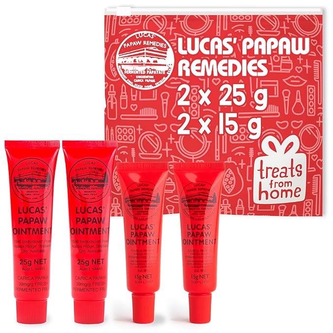 Lucas Pawpaw Lip Ointment, Lucas Pawpaw Cream, Lucas Pawpaw Ointment for Lips & Dry Skin (2x15 Gram plus 2x25 Gram)