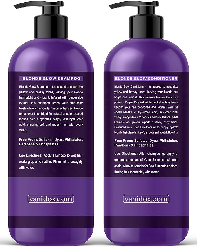 Sulfate Free Brass Toning Purple Shampoo and Conditioner Set for Blondes, Brown Highlighted, or Bleached Hair, Shampoo for Blondes Infused with Purple Rice Extract (16 fl oz each)