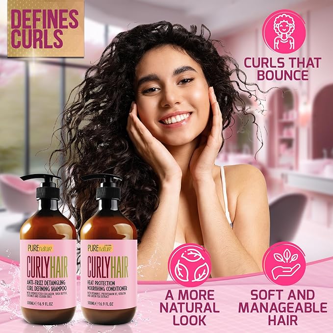 Curly Hair Shampoo and Conditioner Set - Sulfate Free and Color Safe - For Wavy, Frizzy, Fine, Black and Permed Styles - Moisturizing for Men and Women - Deep Curl Hydrating Products with Argan Oil