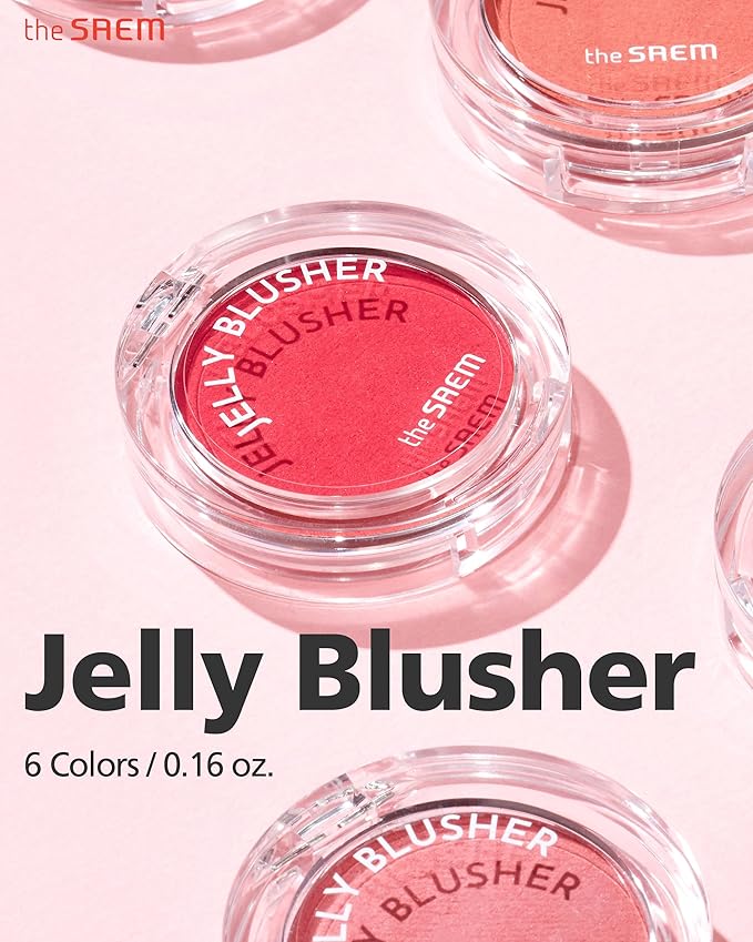 THESAEM Jelly Blusher PK02 Scarlet Pink - Velvety Finish Soft Jelly Powder Cheek - Easy Blending Formula- Lightweight, Smooth, Natural Buildable Blusher