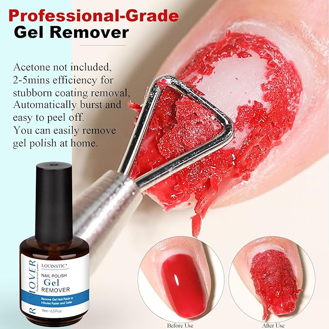 Gel Nail Polish Remover, Gel Remover Kit with Liquid Latex for Nails, No Need to Wrap or Soak, Removes Nail Polish in 2-5 Minutes, Acetone Free, Not Damage to Nails, with Manicure Tools