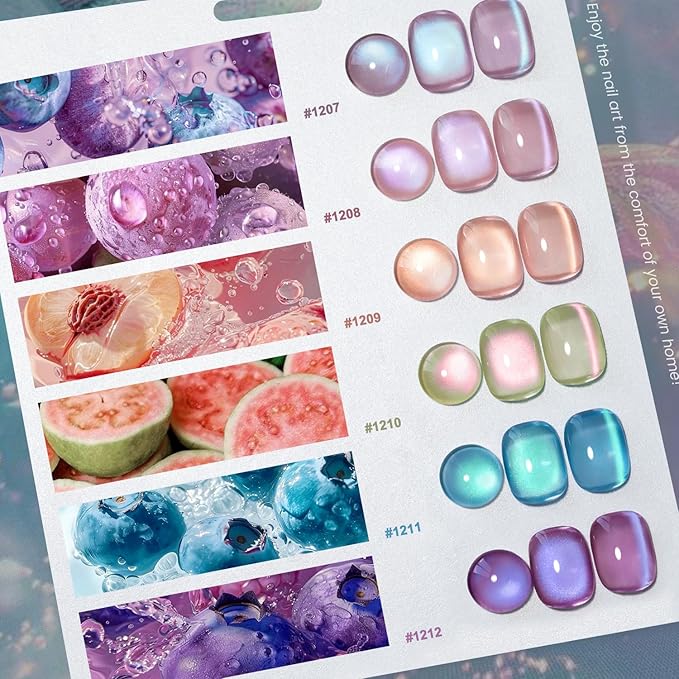 RARJSM Aurora Mermaid Cat Eye Gel Nail Polish Set 6pcs Reflective Pink Purple Green Blue Diamond Ceramic Glitter Glass Cateye Gelpolish with Magnet Stick 7.5ml Curing Requires Soak Off for Home Salon
