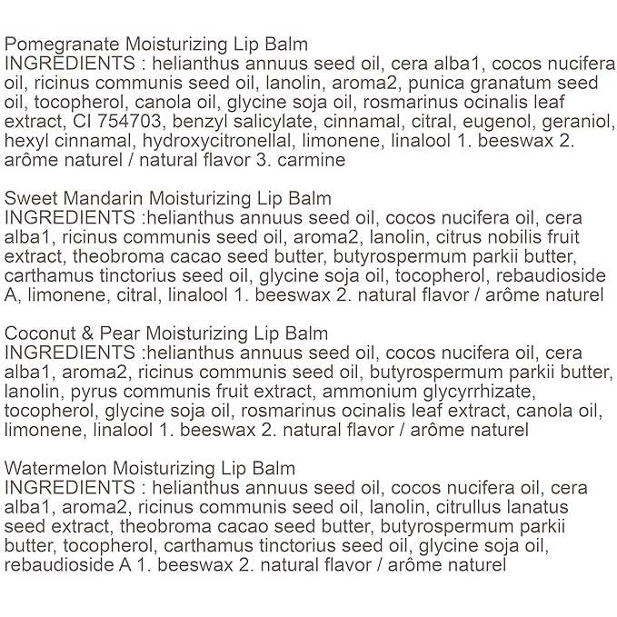 Burt's Bees Gifts, 4 Lip Balm Products, Just Picked Set - Pomegranate, Sweet Mandarin, Coconut Pear & Watermelon (4 Pack)