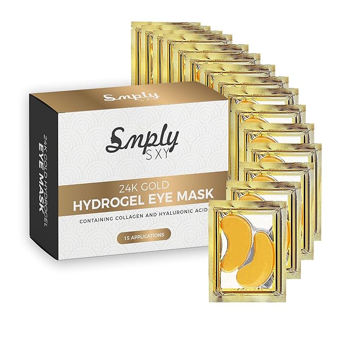 24k Gold Collagen Eye Mask: Hydrogel Under Eye Patches with Collagen & Hyaluronic Acid - Hydrating Under Eye Mask for Dark Circles, Puffy Eyes, & Under Eye Bags - Cooling Gel Treatment Pads - 15 Pairs