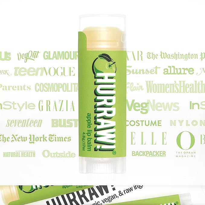 Hurraw! Apple Lip Balm: Organic, Certified Vegan, Cruelty and Gluten Free. Non-GMO, 100% Natural Ingredients. Bee, Shea, Soy and Palm Free. Made in USA