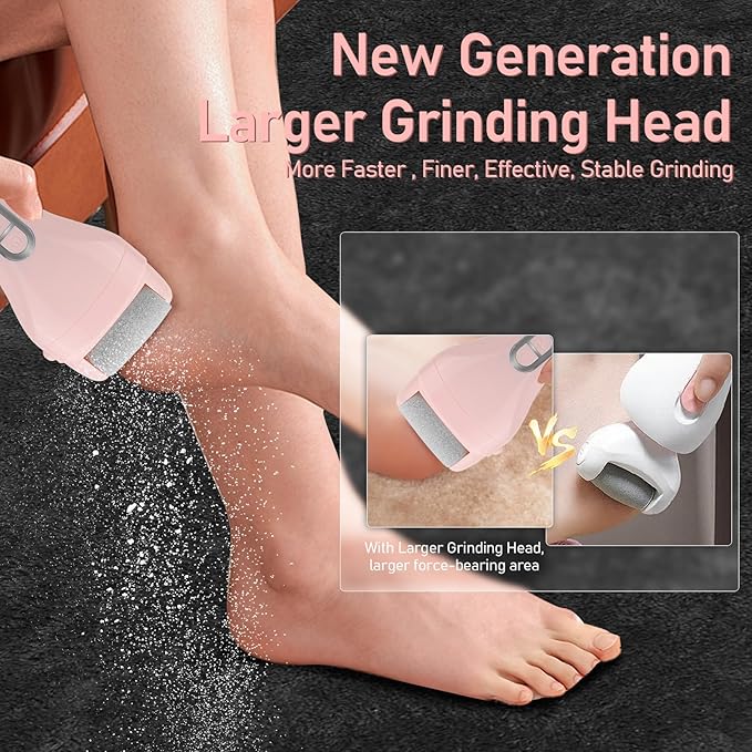 Callus Remover for Feet - with Larger Grinding Head, Electric Portable Pedicure Kit Foot File Callus Remover, Rechargeable Waterproof Foot File for Foot Care Deadskin Remover LCD Display-Pink