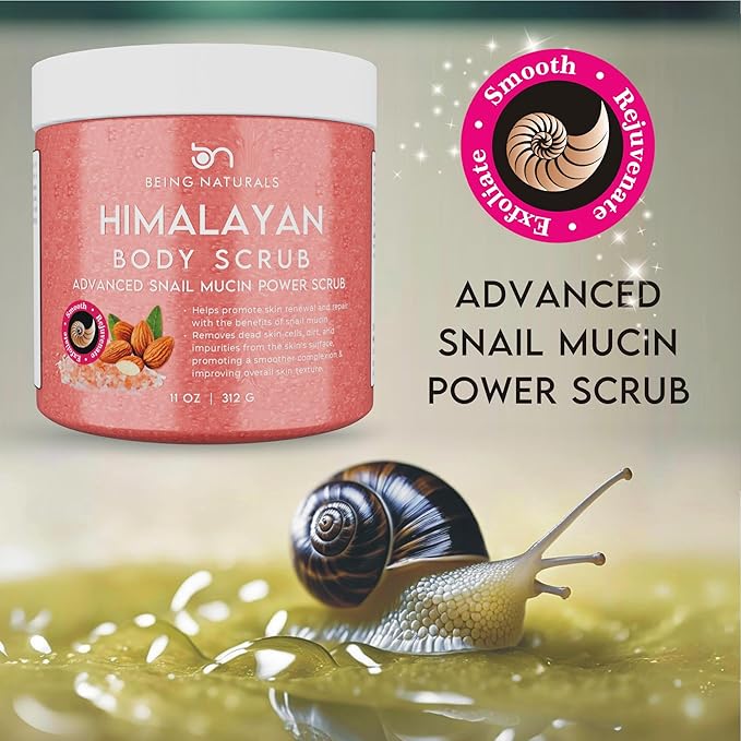 Natural Himalayan Salt Body Scrub - with Lychee Oil and Snail Mucin, Exfoliating Salt Scrub to Exfoliate & Moisturize Skin, Deep Cleansing - 11 oz
