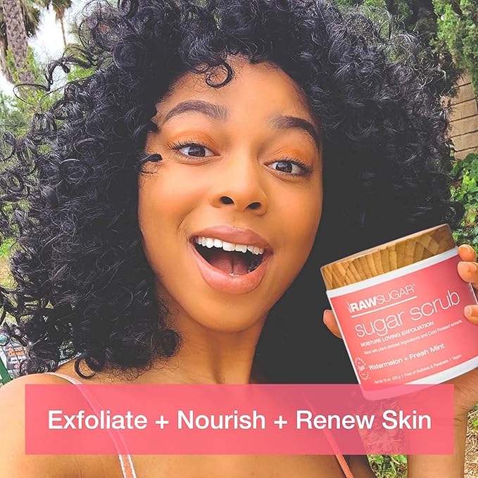 Raw Sugar Watermelon + Fresh Mint Nourishing Body Love Bundle - Body Wash, Body Scrub, Lip Balm & Deodorant, Clean, Made with Plant-Derived Ingredients, Formulated without Sulfates and Parabens