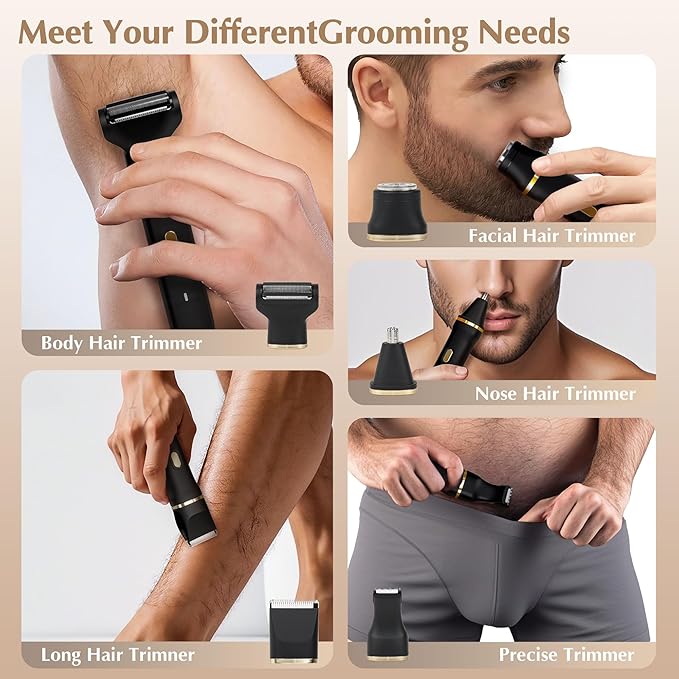 Electric Bikini Trimmer for Women - 5 in 1 Rechargeable Electric Razors for Women, IPX7 Waterproof Pubic Hair Trimmer, Painless Womens Body Shaver, Facial Razor & Nose Hair Shaver, Black