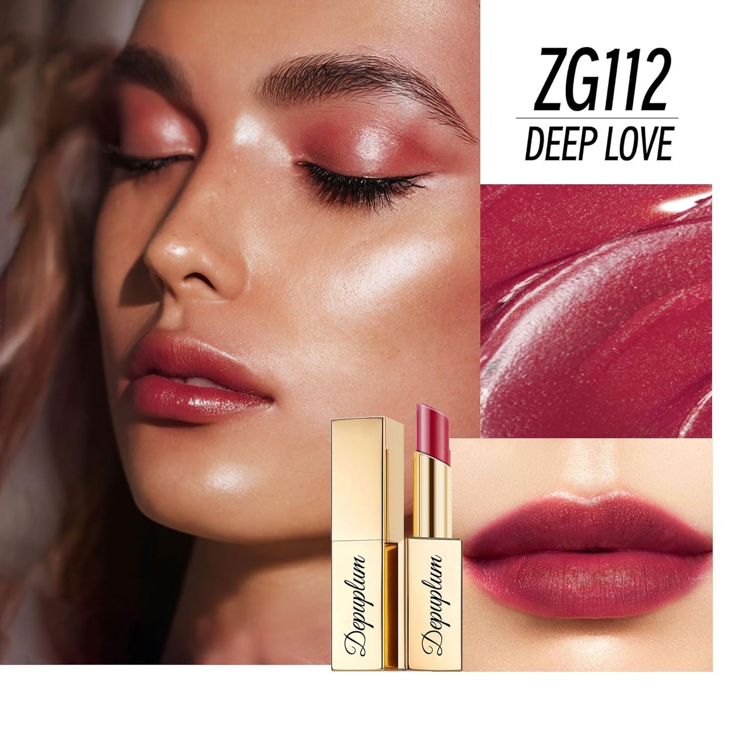 Dark Red Moisturizing Lipstick for Women Shimmer Tinted Lip Balm Hydrating Nourishing Burgundy Lip Gloss Vegan& Cruelty Free Lip Makeup, ZG112 Deep Love