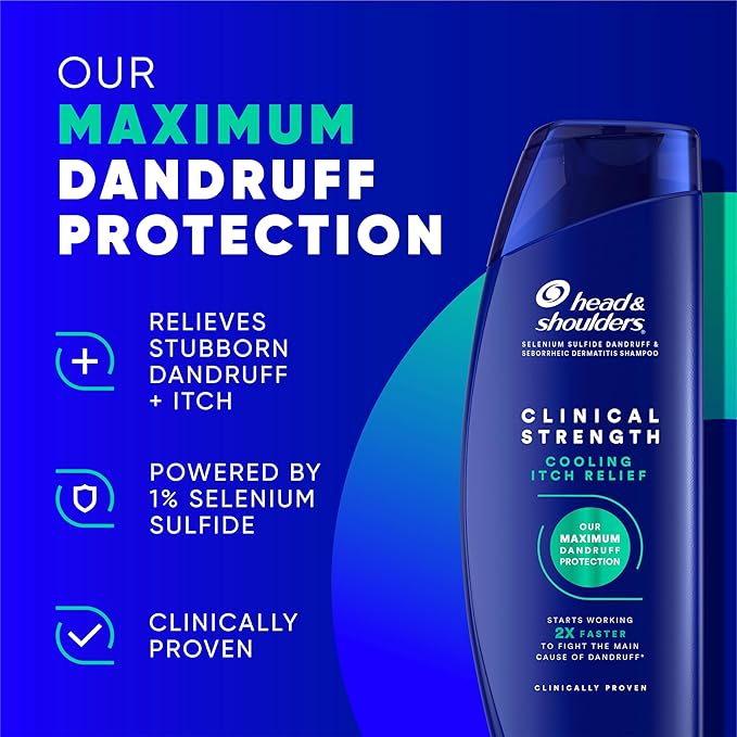 Head & Shoulders Clinical Strength Dandruff Shampoo, Selenium Sulfide Dandruff Defense, Intensive Itch Relief, Seborrheic Dermatitis Relief, Cooling Menthol, 13.5 Fl Oz Each, 2 Pack