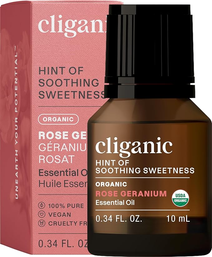 Cliganic Organic Rose Geranium Essential Oil, 100% Pure Natural for Aromatherapy | Non-GMO Verified (Packaging May Verify)