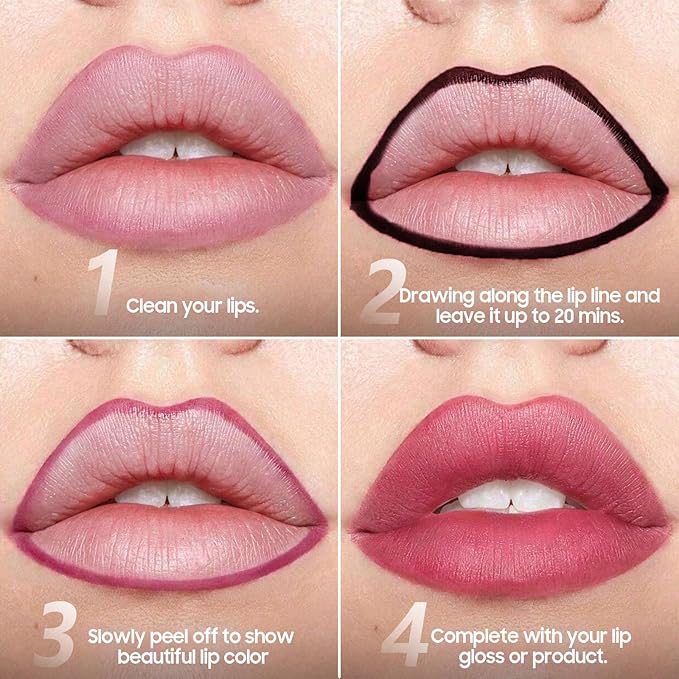 Lip Stain Peel Off - Waterproof Comfortable Vivid Color Peel Lip Liner Non-Stick Cup, Lip Tattoo Peel Off for Beauty & Charming Lip Makeup with All-Day | Vegan and Cruelty Free (#01 Nude)