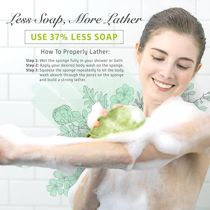 Spongentle Deep Cleansing Body Loofah Sponge, Natural Colors, for Bath and Shower, Multiple Textures for Gentle and Deep Exfoliation, Generous and Rich Lather, (Pack of 3)